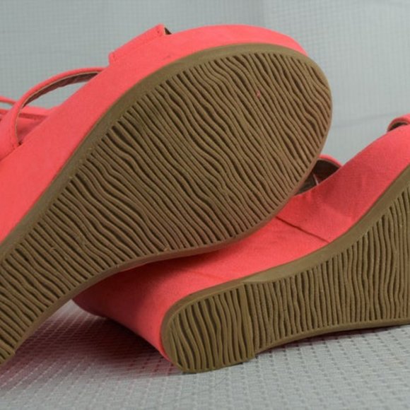 Platform Wedge Sandals Peachy Pink Zipper Tassels - Picture 8 of 8